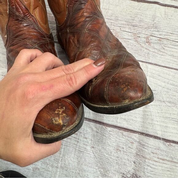 Vintage Tony Lama Eel Patchwork Cowboy Boots Brown Leather Western Size 11.5 D main image 6